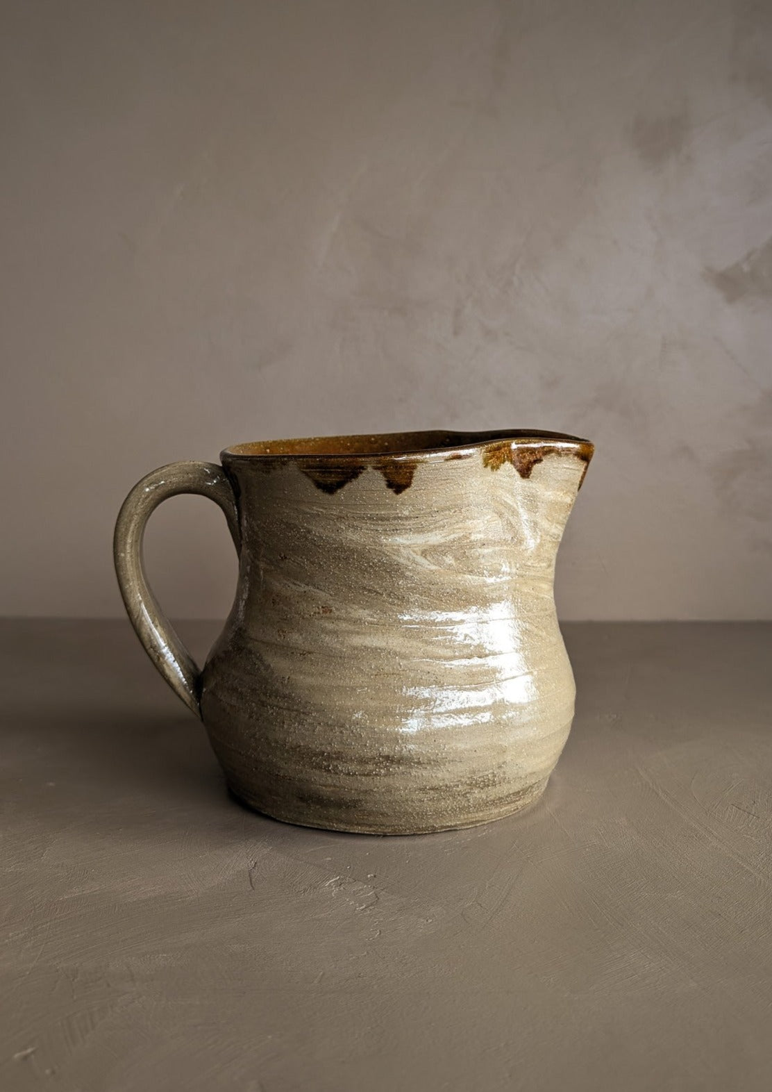 Handmade Swirled Drip Glaze Pottery Pitcher