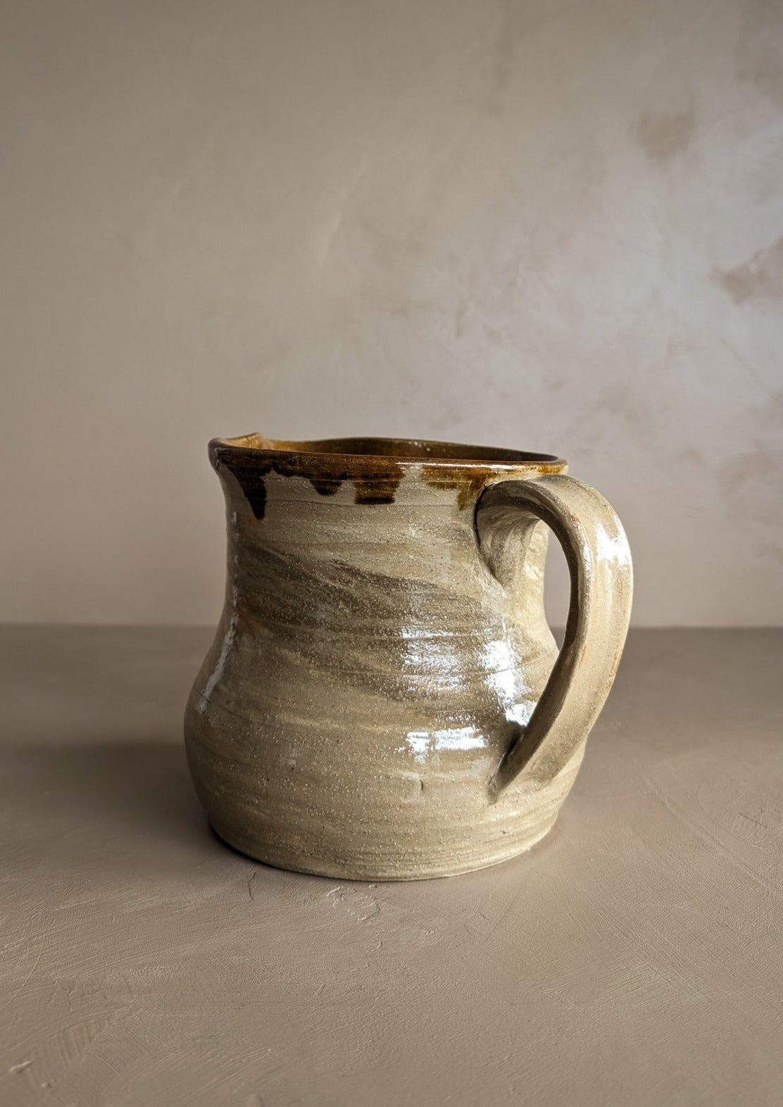 Handmade Swirled Drip Glaze Pottery Pitcher