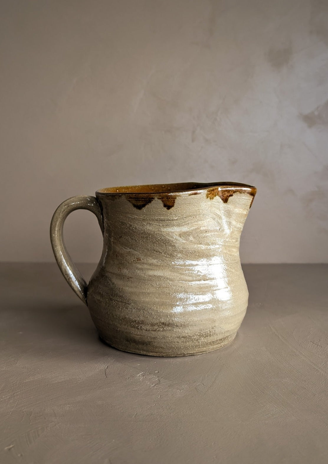 Handmade Swirled Drip Glaze Pottery Pitcher