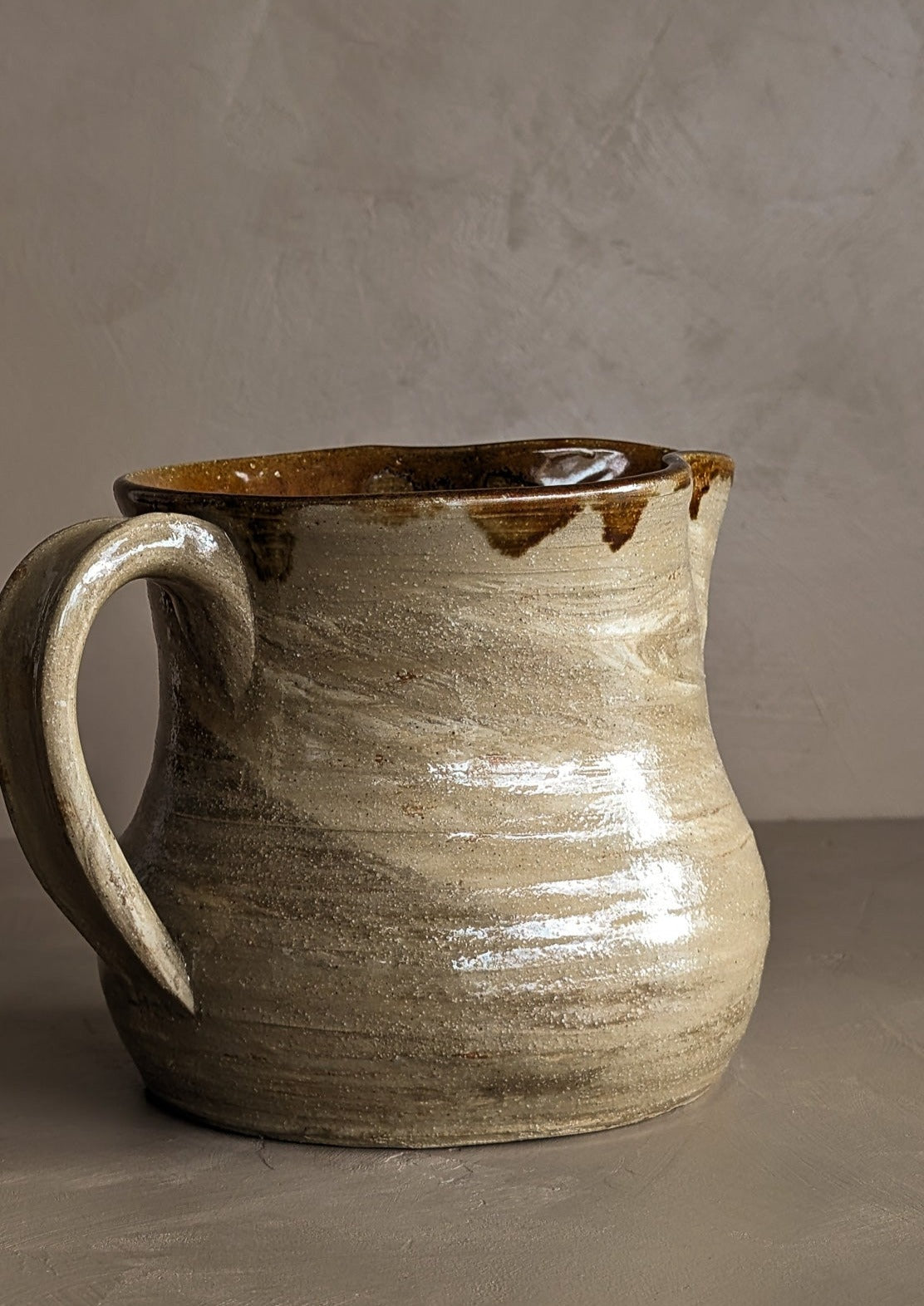 Handmade Swirled Drip Glaze Pottery Pitcher