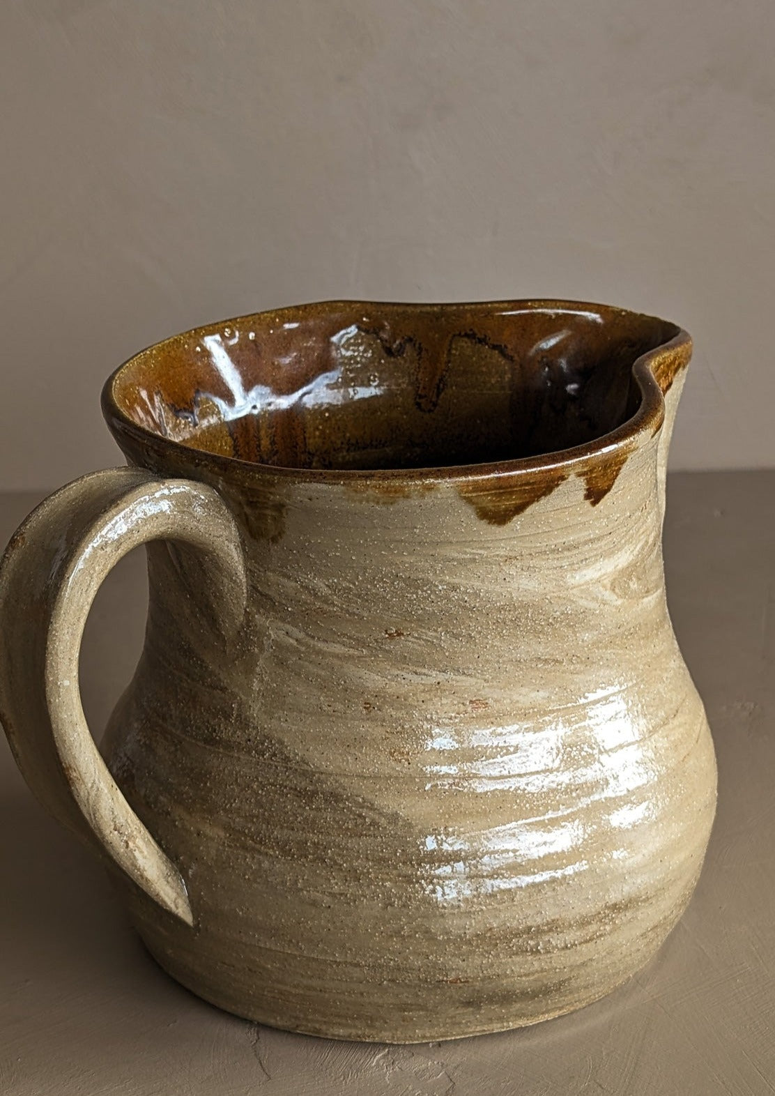 Handmade Swirled Drip Glaze Pottery Pitcher