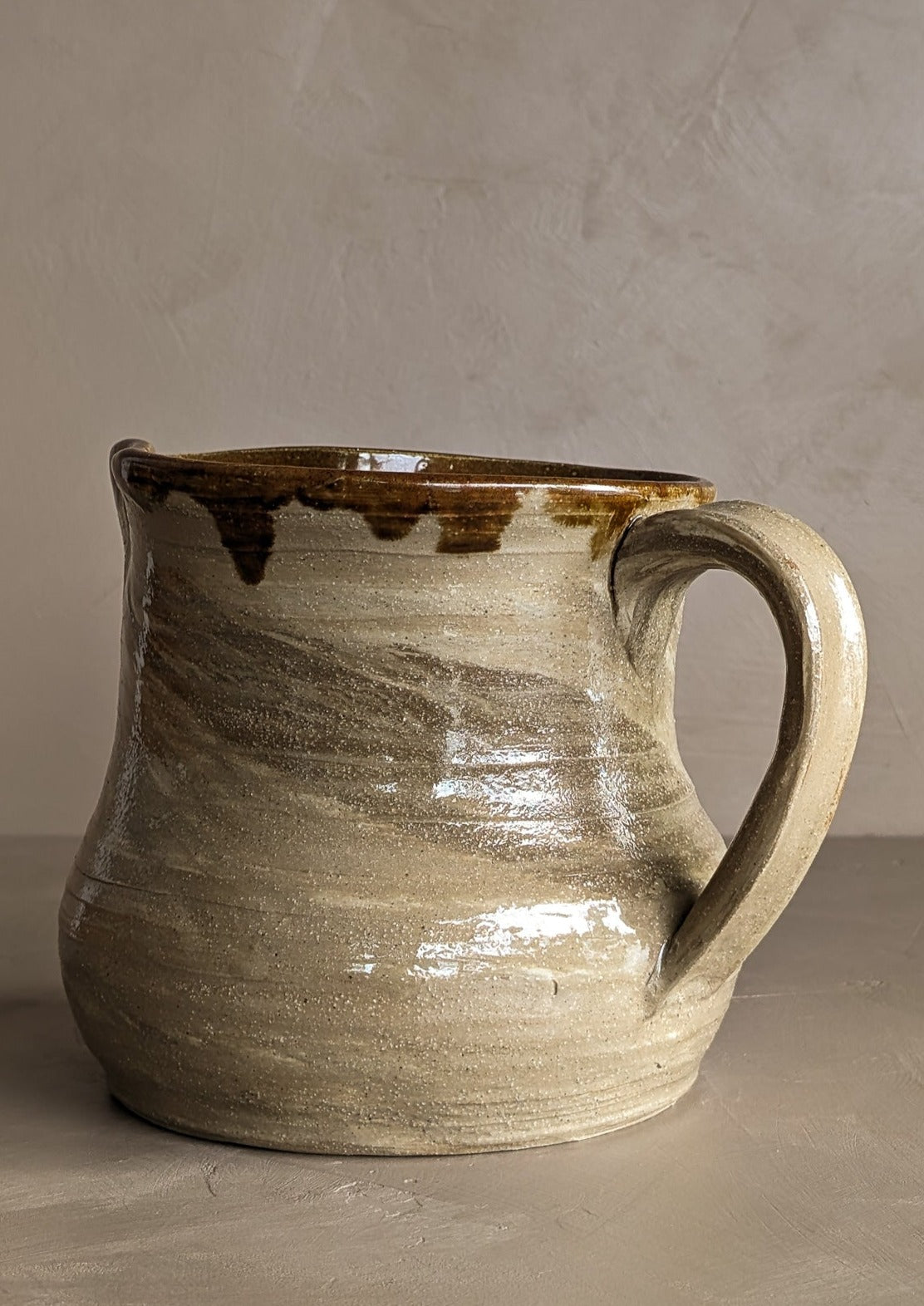 Handmade Swirled Drip Glaze Pottery Pitcher