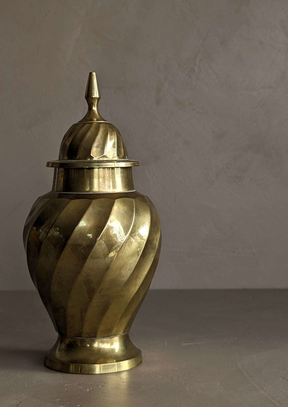 Vintage Swirled Lidded Brass Urn