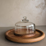 Vintage Wooden Teak Serving Tray with Glass Dome