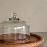 Vintage Wooden Teak Serving Tray with Glass Dome