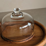 Vintage Wooden Teak Serving Tray with Glass Dome