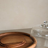 Vintage Wooden Teak Serving Tray with Glass Dome