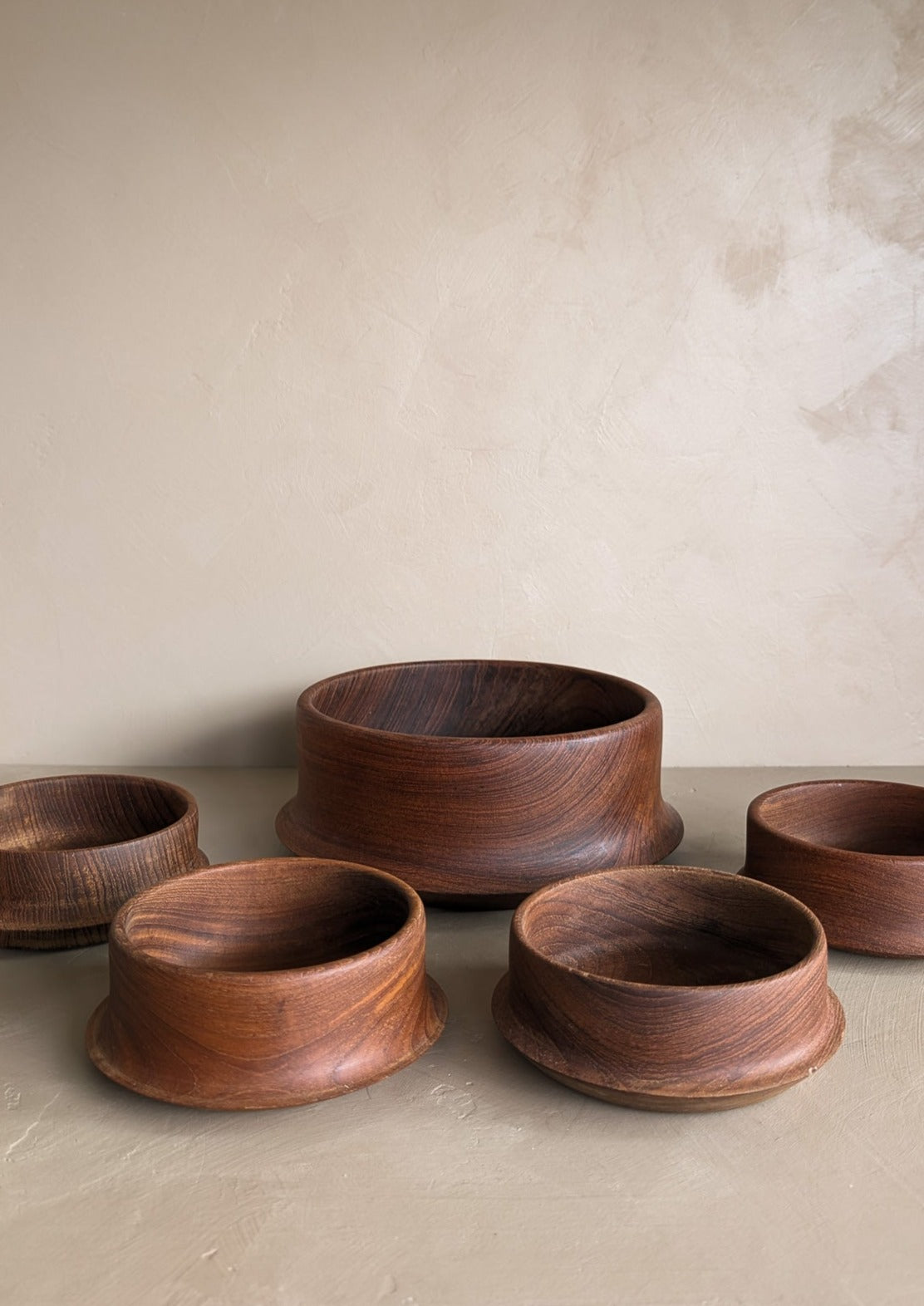 Vintage Hand-turned Teak Salad and Serving Bowl Set