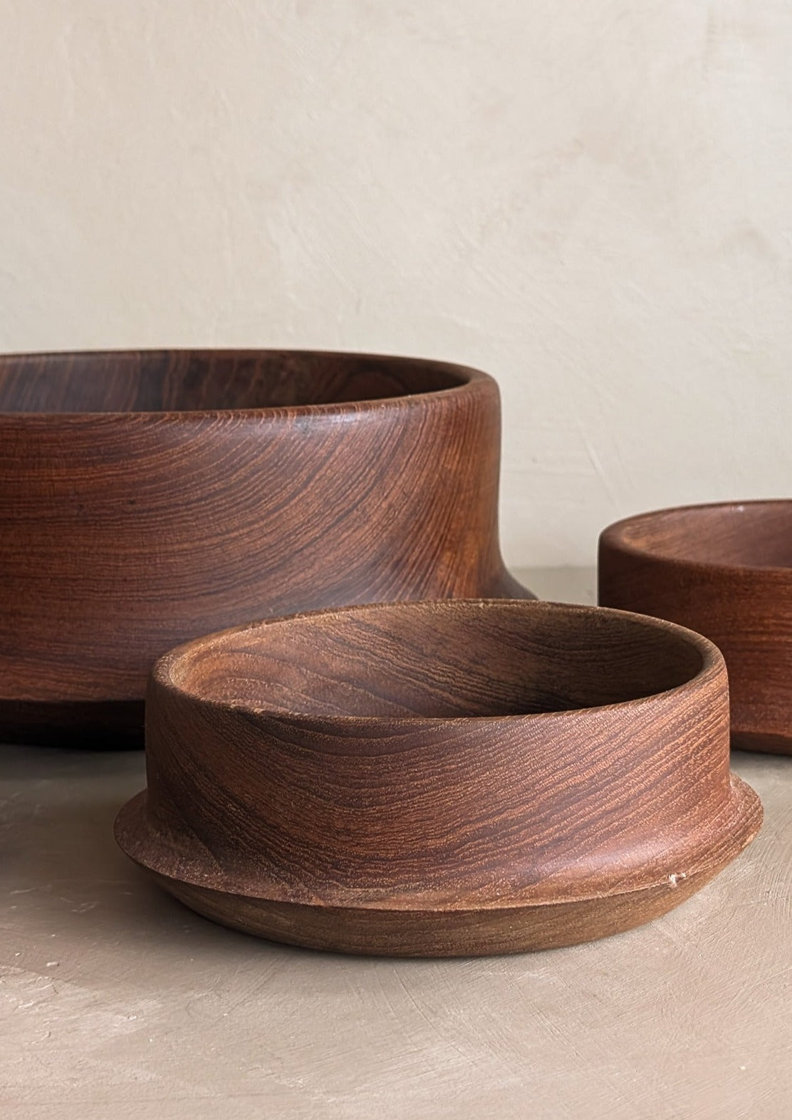 Vintage Hand-turned Teak Salad and Serving Bowl Set