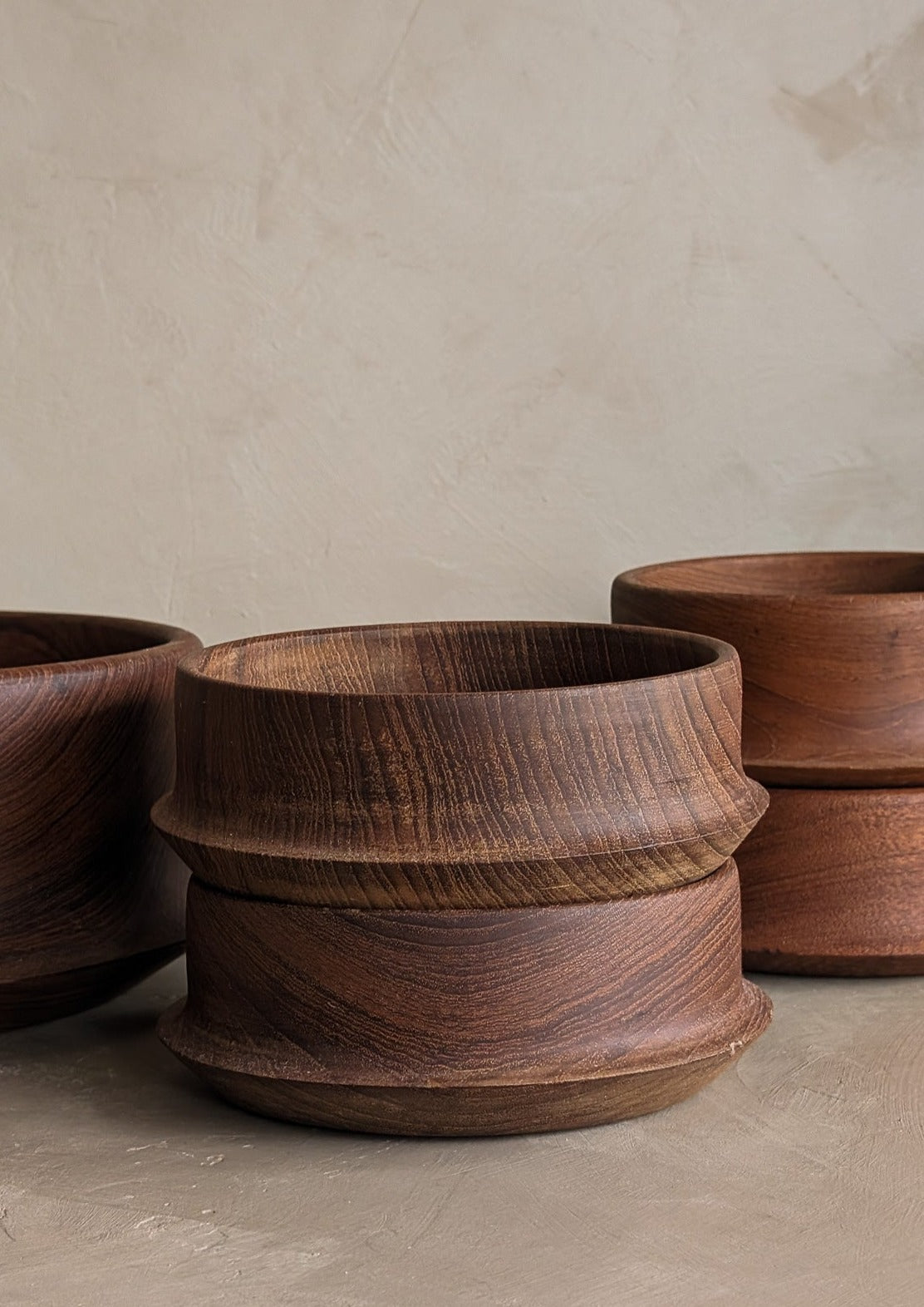 Vintage Hand-turned Teak Salad and Serving Bowl Set