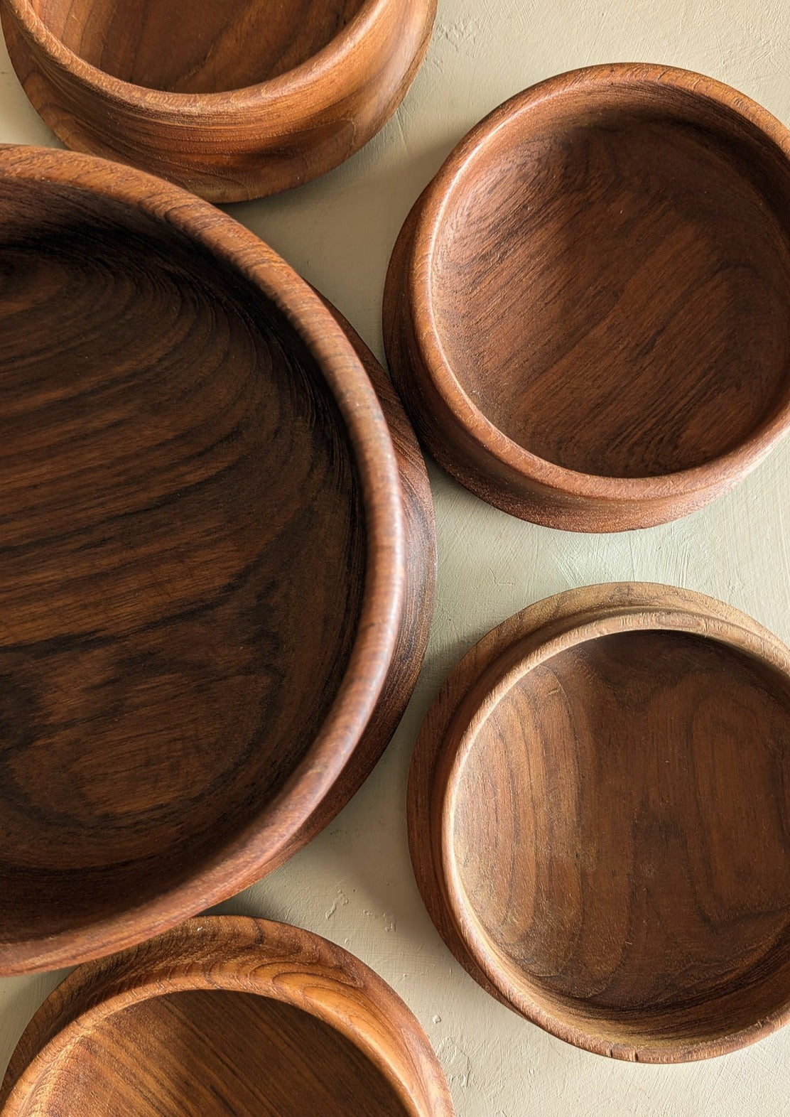 Vintage Hand-turned Teak Salad and Serving Bowl Set