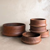 Vintage Hand-turned Teak Salad and Serving Bowl Set