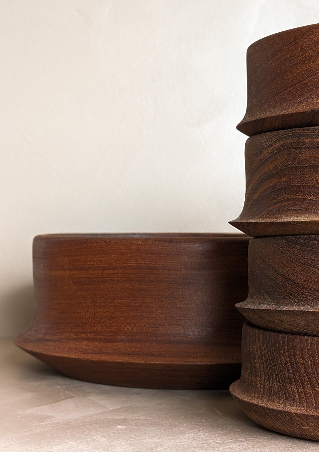 Vintage Hand-turned Teak Salad and Serving Bowl Set