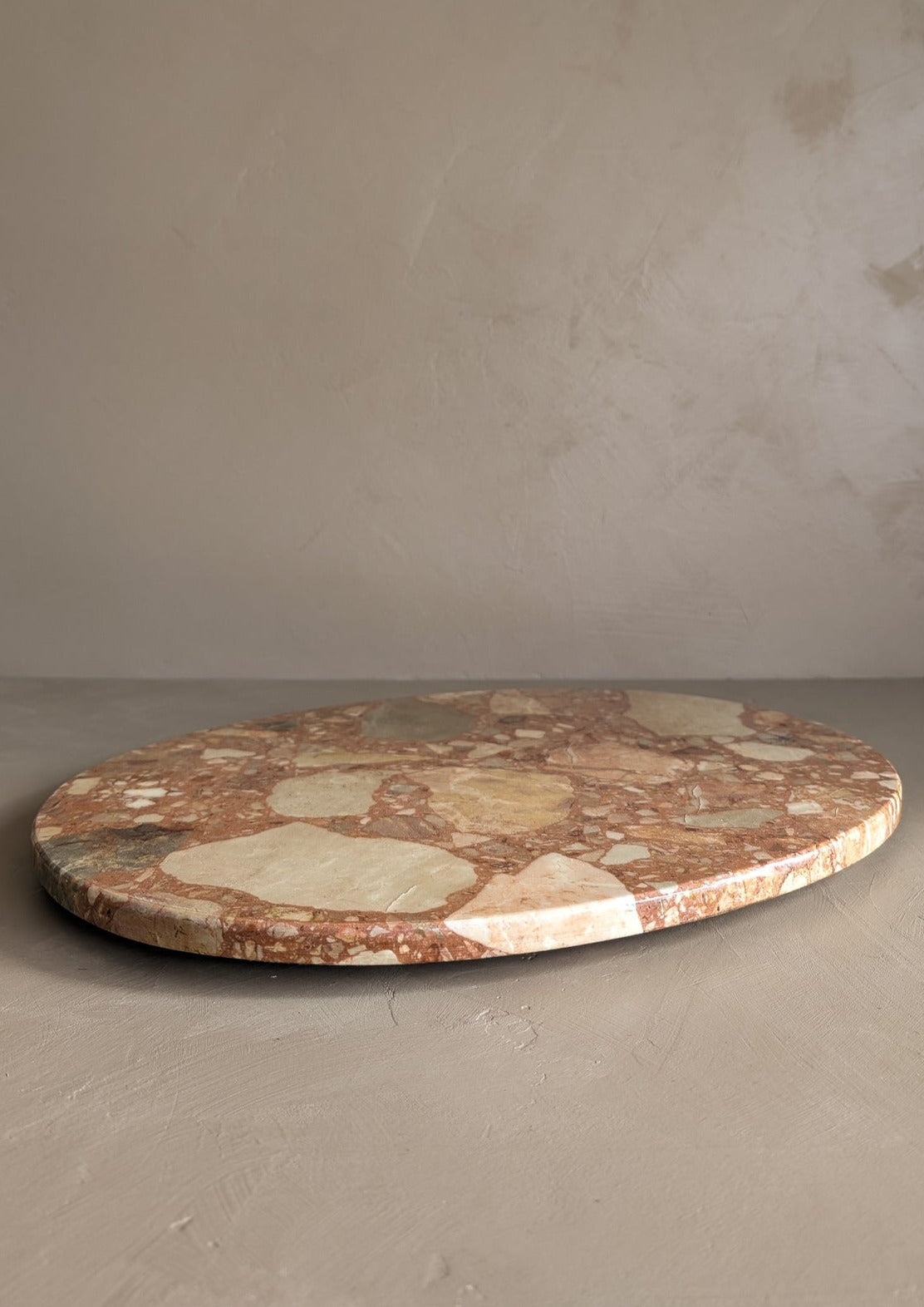 Unique Vintage Pink and Cream Oval Marble Tray