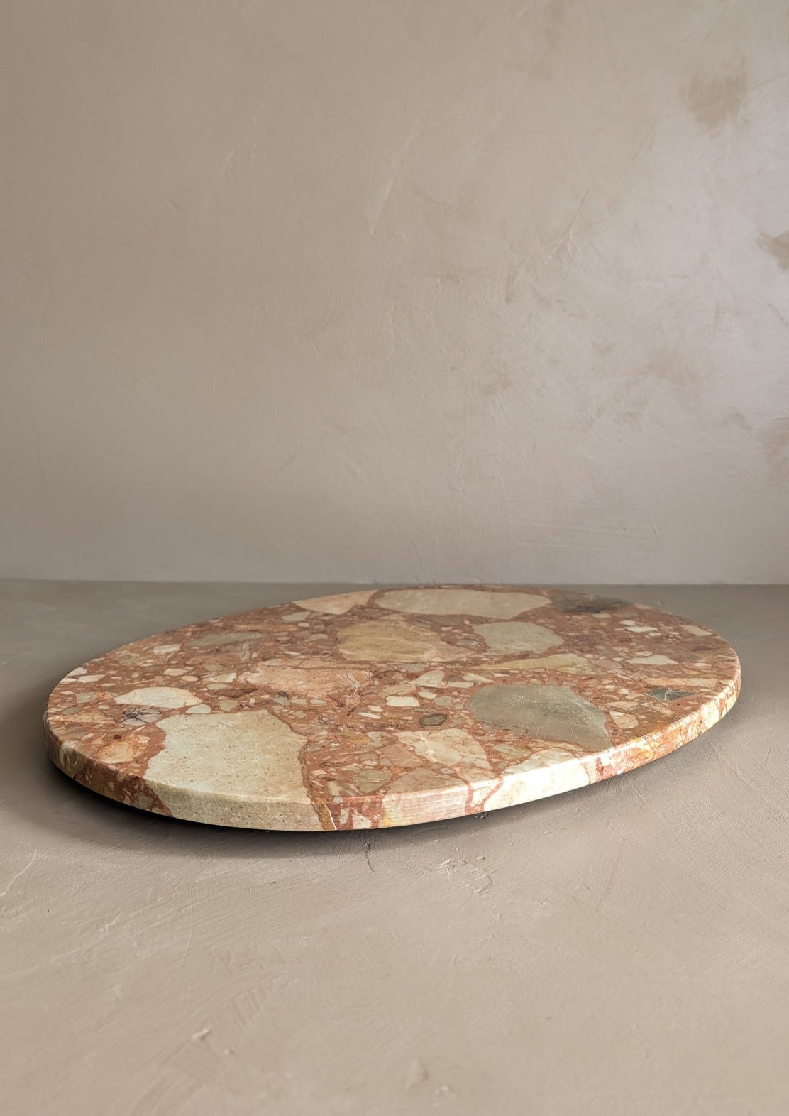 Unique Vintage Pink and Cream Oval Marble Tray