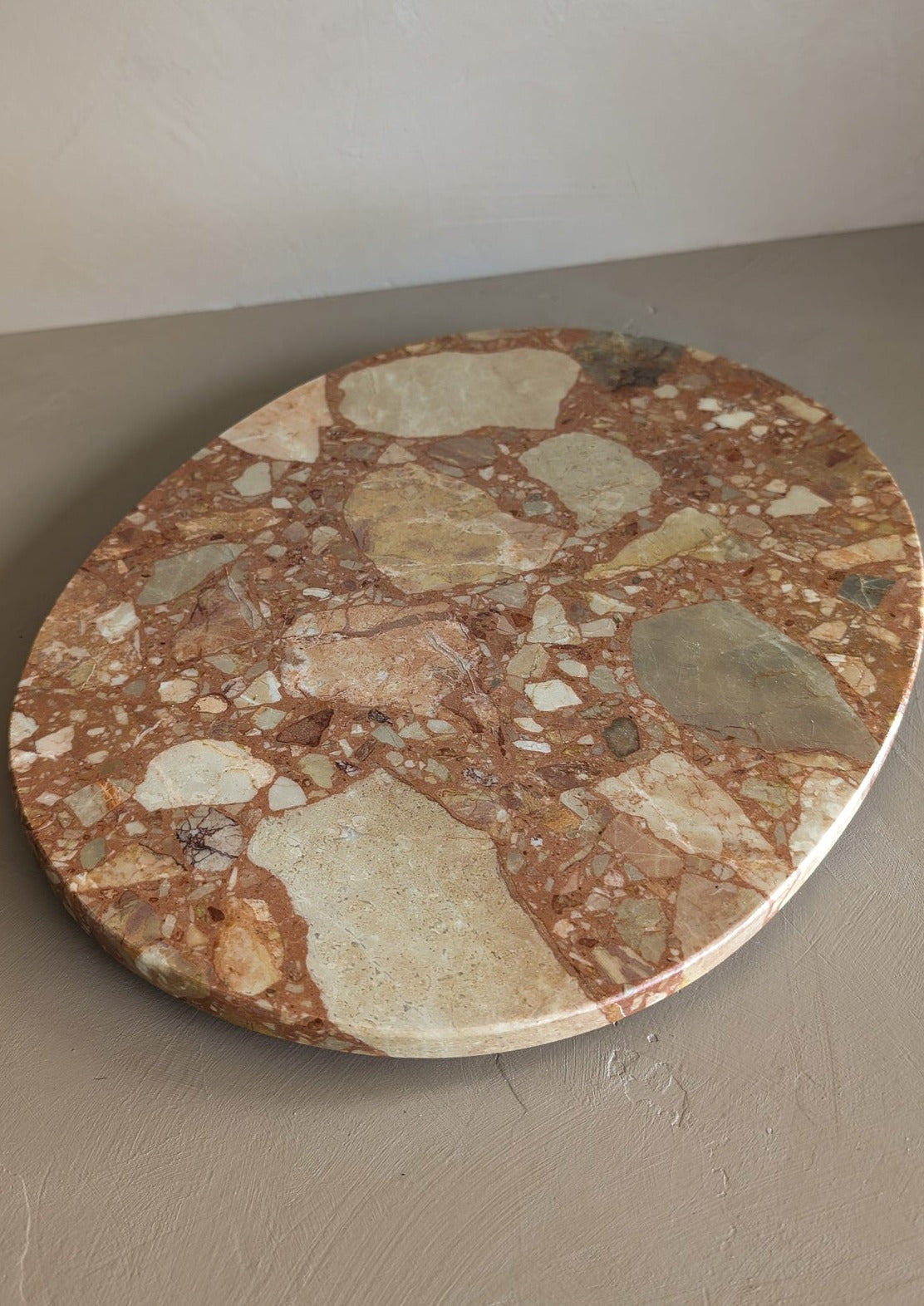 Unique Vintage Pink and Cream Oval Marble Tray