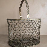 Vintage Woven Brass Basket with Movable Handle