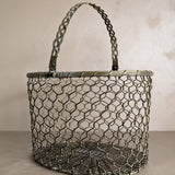 Vintage Woven Brass Basket with Movable Handle