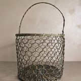 Vintage Woven Brass Basket with Movable Handle