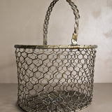 Vintage Woven Brass Basket with Movable Handle