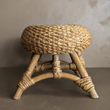 Vintage Mushroom-Top Blonde Textured Woven and Rattan Stool