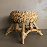 Vintage Mushroom-Top Blonde Textured Woven and Rattan Stool