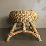 Vintage Mushroom-Top Blonde Textured Woven and Rattan Stool