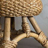 Vintage Mushroom-Top Blonde Textured Woven and Rattan Stool