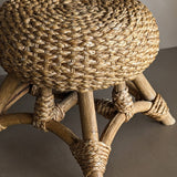 Vintage Mushroom-Top Blonde Textured Woven and Rattan Stool