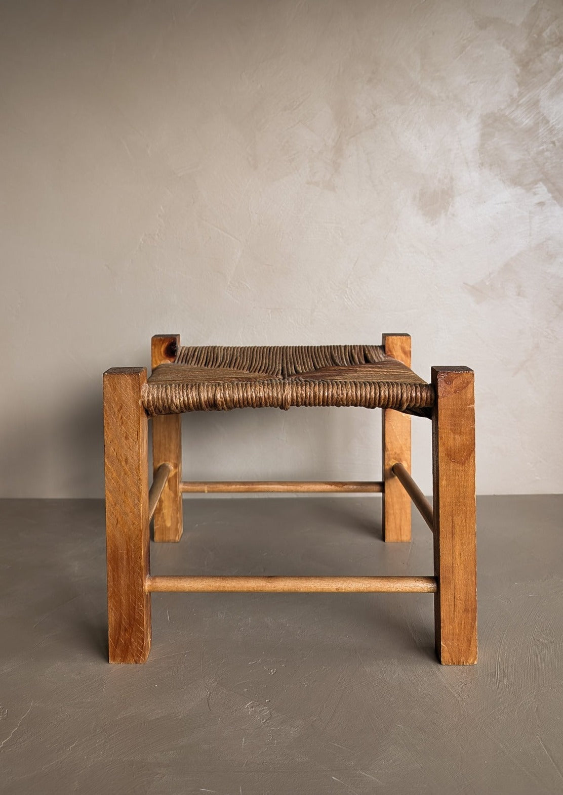 Simple Vintage Mission-Style Rush and Wood Stool