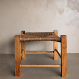 Simple Vintage Mission-Style Rush and Wood Stool