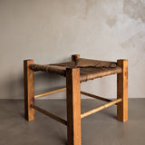 Simple Vintage Mission-Style Rush and Wood Stool