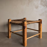 Simple Vintage Mission-Style Rush and Wood Stool