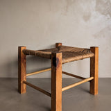 Simple Vintage Mission-Style Rush and Wood Stool