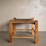 Simple Vintage Mission-Style Rush and Wood Stool