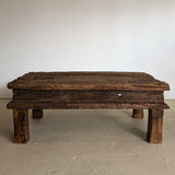 Reclaimed Textured Dark Wood Wabi-Sabi Organic Coffee Table