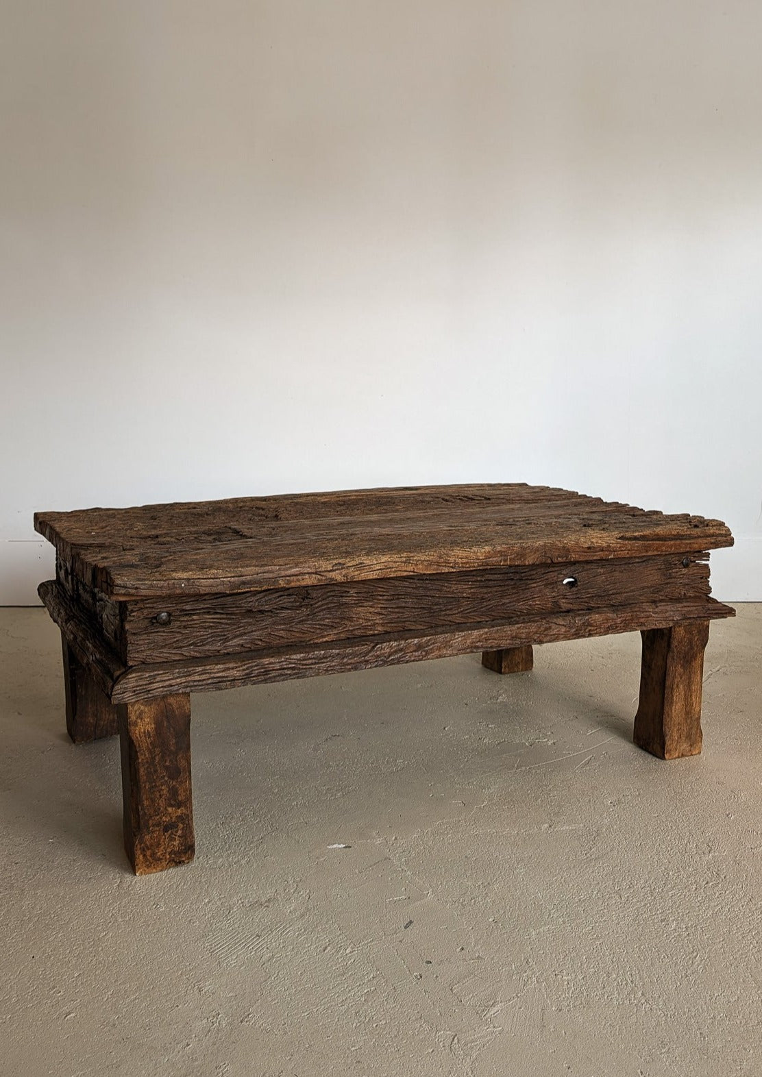 Reclaimed Textured Dark Wood Wabi-Sabi Organic Coffee Table