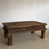 Reclaimed Textured Dark Wood Wabi-Sabi Organic Coffee Table