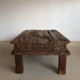 Reclaimed Textured Dark Wood Wabi-Sabi Organic Coffee Table