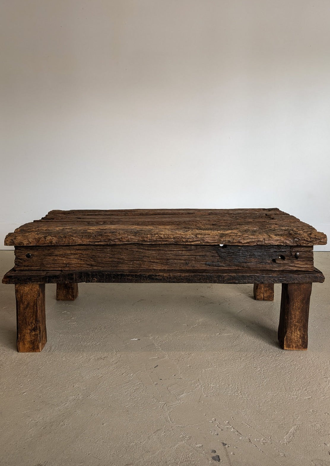 Reclaimed Textured Dark Wood Wabi-Sabi Organic Coffee Table