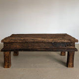 Reclaimed Textured Dark Wood Wabi-Sabi Organic Coffee Table