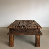 Reclaimed Textured Dark Wood Wabi-Sabi Organic Coffee Table