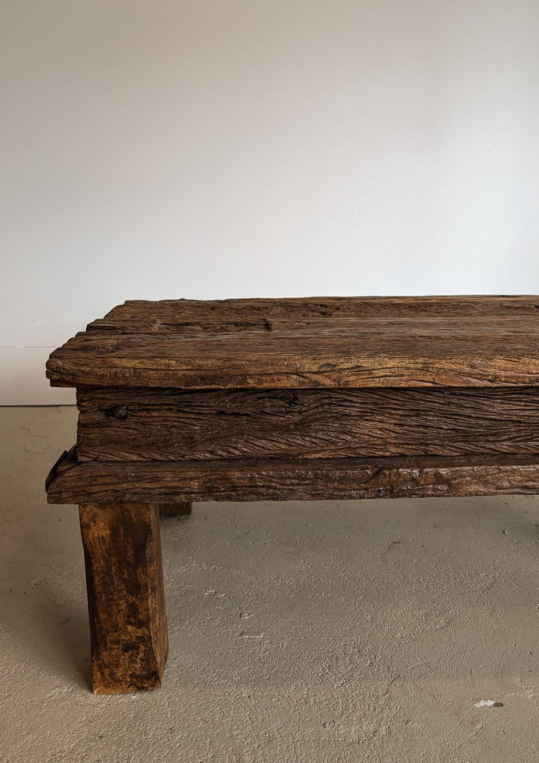 Reclaimed Textured Dark Wood Wabi-Sabi Organic Coffee Table