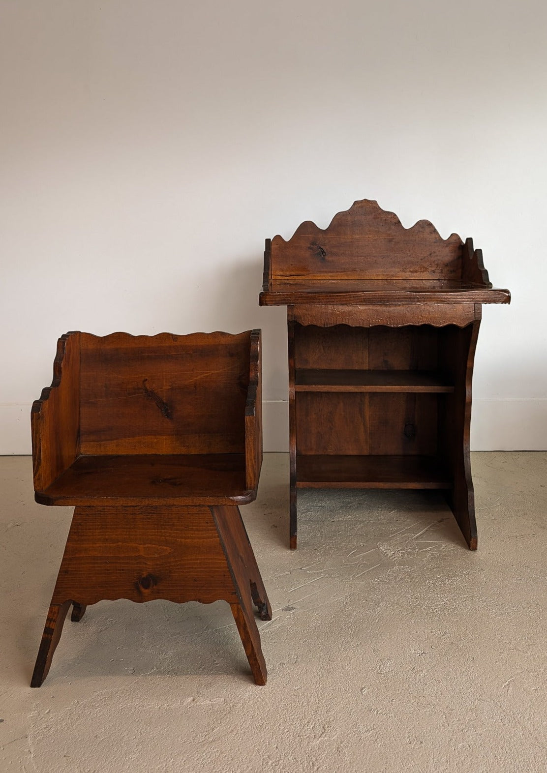 Handmade Vintage Freeform Brutalist Dark Wooden Desk/Table