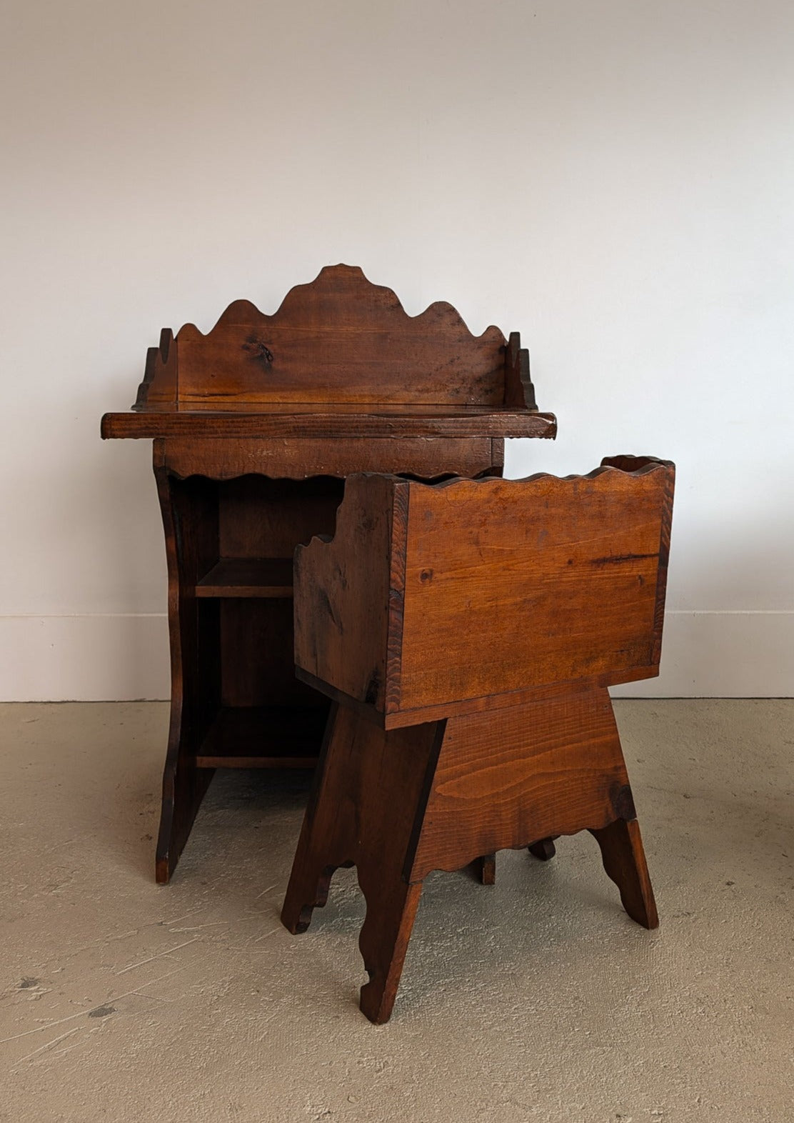 Handmade Vintage Freeform Brutalist Dark Wooden Desk/Table