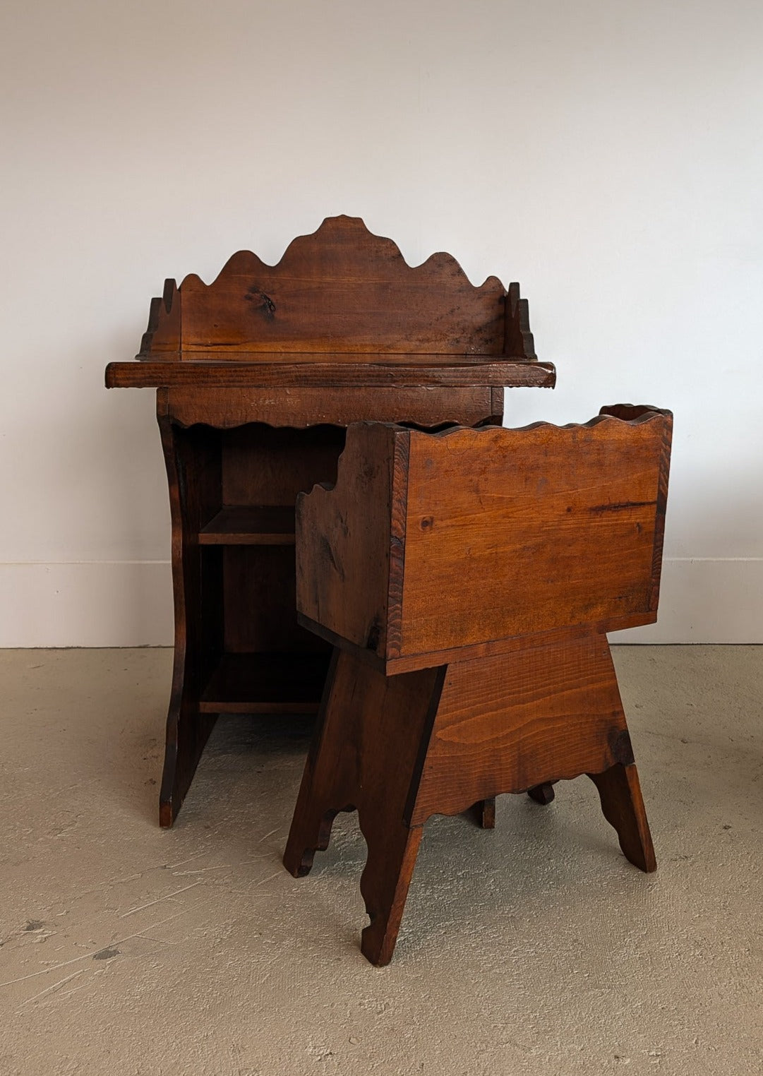 Handmade Vintage Freeform Brutalist Dark Wooden Chair/Stool