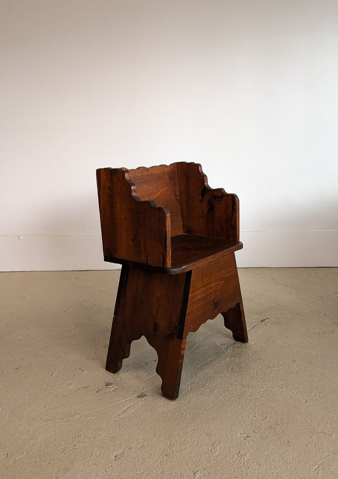 Handmade Vintage Freeform Brutalist Dark Wooden Chair/Stool