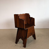 Handmade Vintage Freeform Brutalist Dark Wooden Chair/Stool