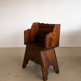 Handmade Vintage Freeform Brutalist Dark Wooden Chair/Stool