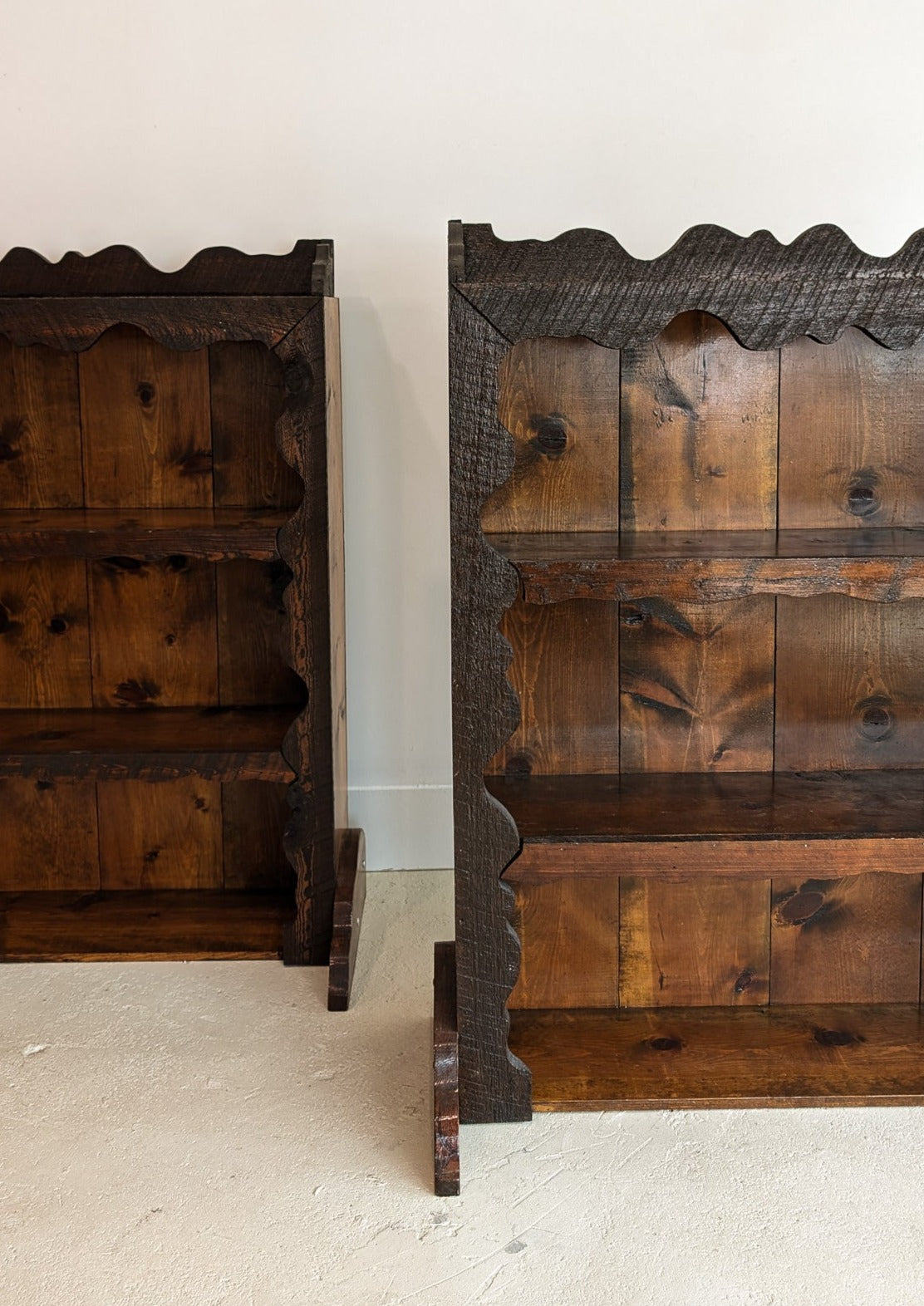 Handmade Freeform Brutalist Dark Wooden Bookshelf